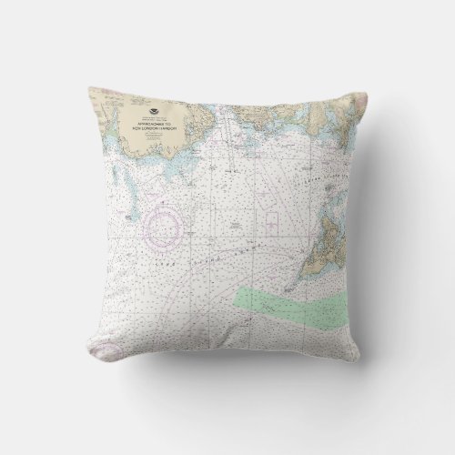 Approaches to New London Harbor Nautical Chart Throw Pillow