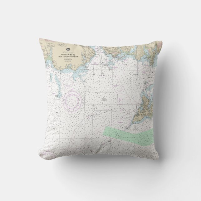 Approaches to New London Harbor Nautical Chart Throw Pillow (Front)