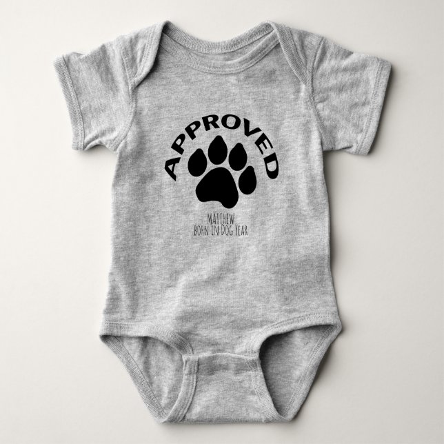 Approved Baby born in Dog Year 2018 Name Bodysuit (Front)