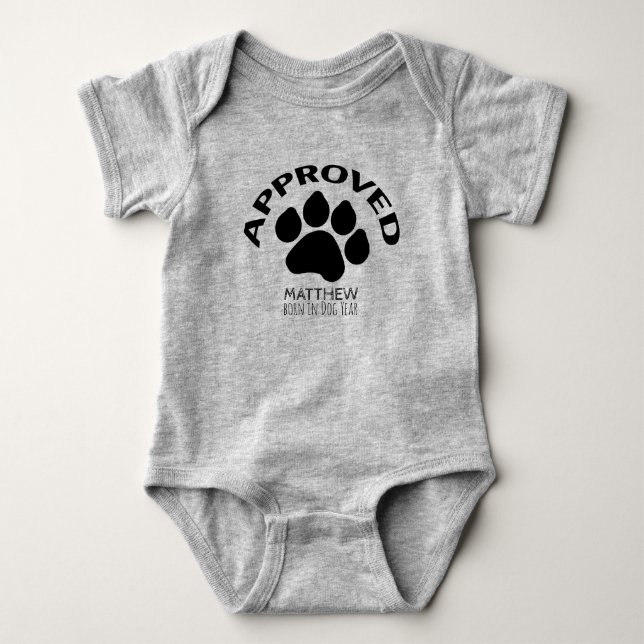 Approved Baby born in Dog Year 2018 Name Bodysuit (Front)