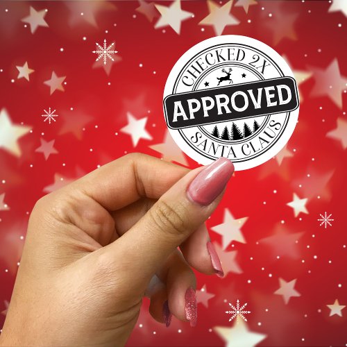 Approved by Santa Claus Black and White Christmas Classic Round Sticker
