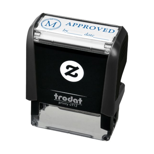 APPROVED Name Date Monogram Black Case Blue Ink  Self-inking Stamp (Product)