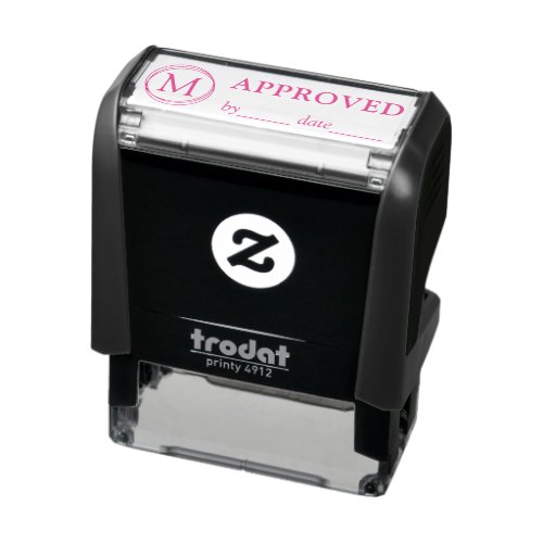 APPROVED Name Date Monogram Black Pink Business Self_inking Stamp