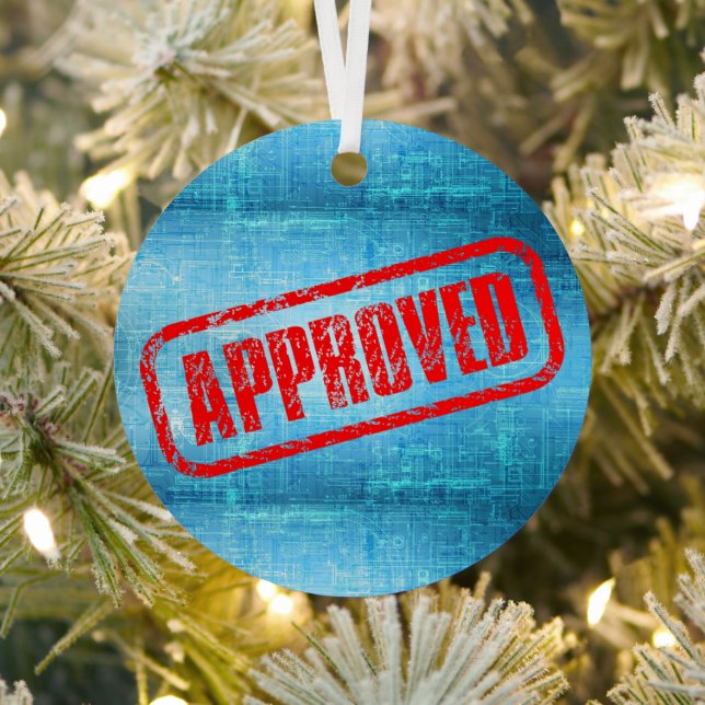 Approved Stamp & Blueprint Abstract Metal Ornament (Insitu)