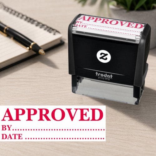 Approved w/by Date Line Self-Inking Office Rubber Stamp