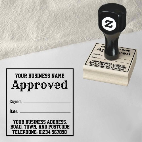 Approved with Name Address Receipt Rubber Stamp