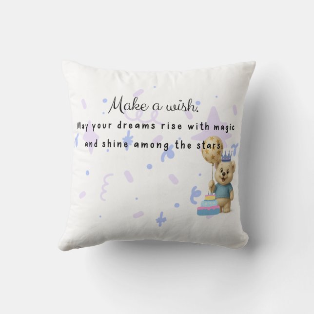 appy Birthday Bear Trio Throw Pillow 16x16 (Back)
