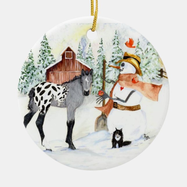Appy colt and Snowman Ceramic Ornament (Front)