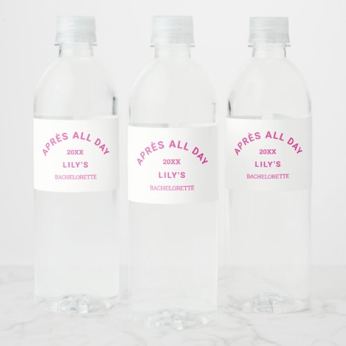 Aprs All Day Hot Pink Bachelorette Ski Party Water Bottle Label