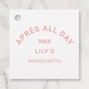 Après All Day Pink Bachelorette Ski Party Square Favor Tags