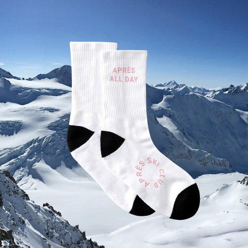 Aprs All Day Ski Club Winter Pink Minimal Unisex Socks