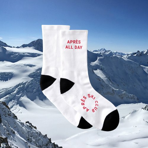 Aprs All Day Ski Club Winter Red Minimal Unisex Socks