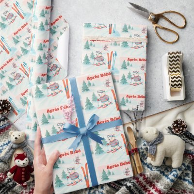 Après Bébé  Polar Bear &amp; Arctic Fox Skiing Wrapping Paper