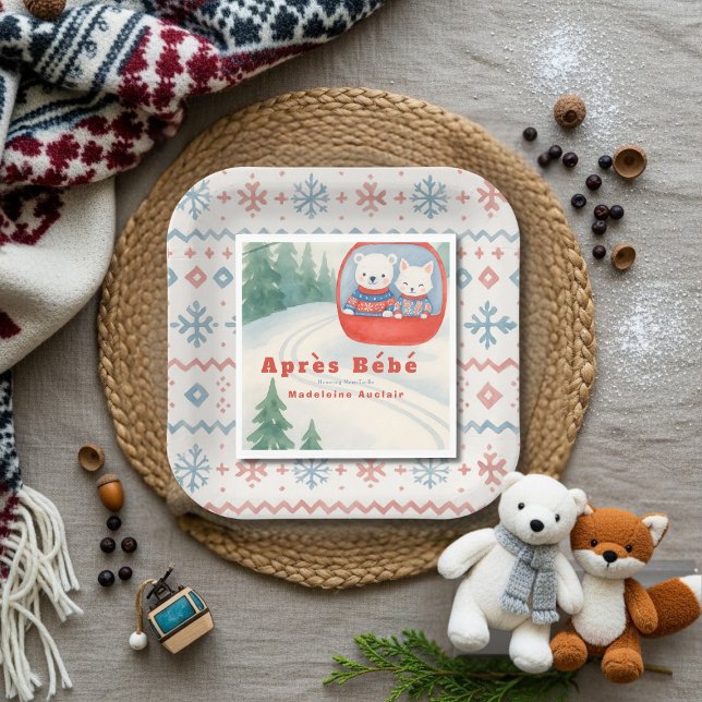 Après Bébé ski woodland animals winter baby shower Napkins (Après Bébé ski woodland animals winter baby shower Napkins)