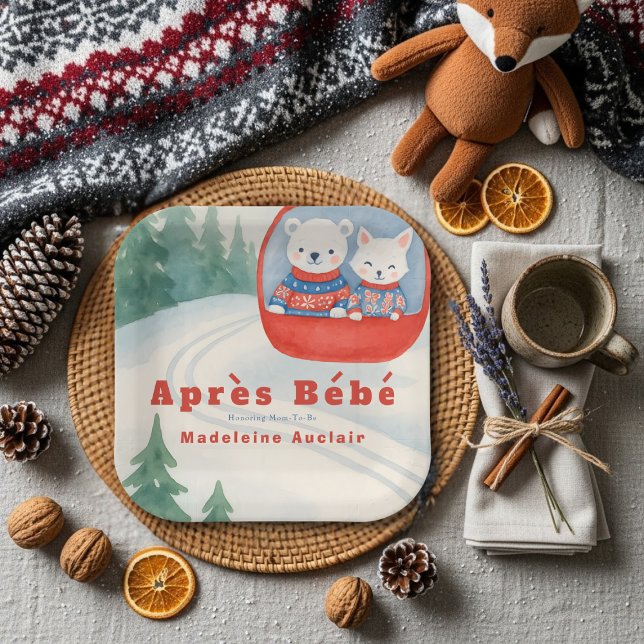 Après Bébé ski woodland animals winter baby shower Paper Plates (Après Bébé ski woodland animals winter baby shower Paper Plates)