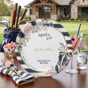 Après Golf Bachelorette Blue Elegant Preppy Floral Paper Plates