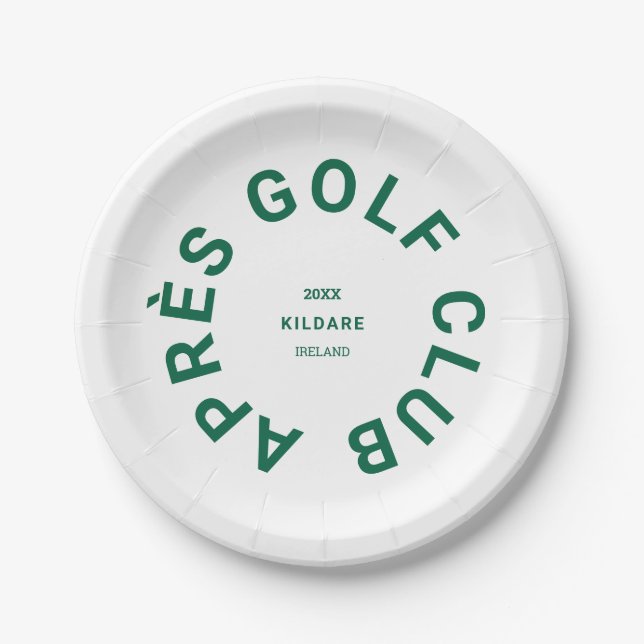 Après Golf Club Forest Green Golfers Social Crest Paper Plates (Front)