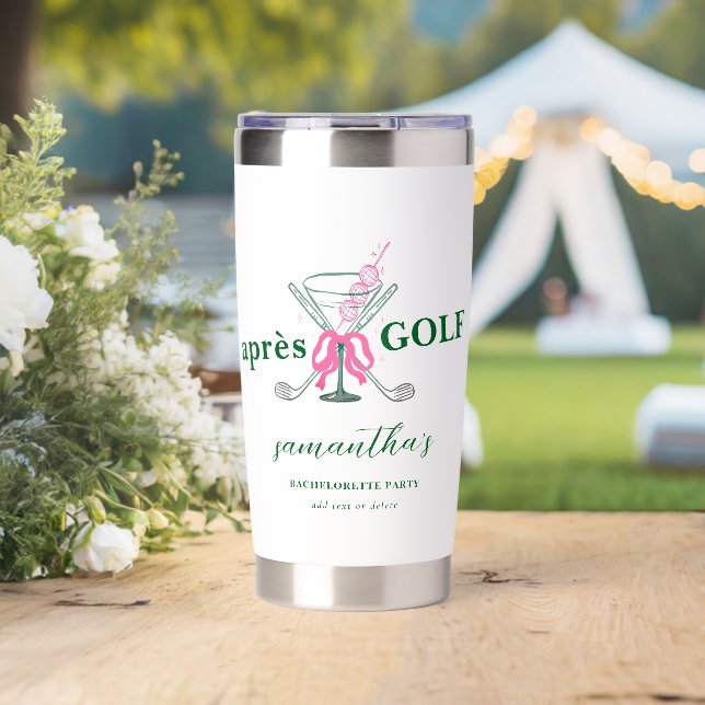 Aprés Golf Martini Coquette Bow Bachelorette Party Insulated Tumbler (Wedding (Rotated))