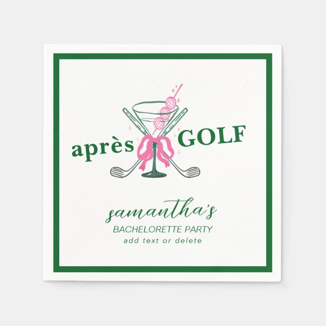 Aprés Golf Martini Coquette Bow Bachelorette Party Napkins (Front)