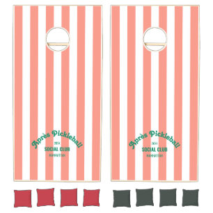 Apres Pickleball Social Club Pink Cabana Stripe Cornhole Set