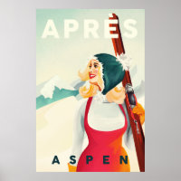 "Apres Ski Aspen" Cool Vintage Pinup Girl Skiing