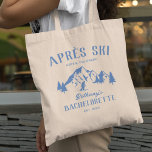 Apres Ski Bachelorette Party Tote Bag<br><div class="desc">Fun apres ski bachelorette tote bags featuring a drawing of winter mountains,  trees,  a skier,  and a text template that is easy to personalize.</div>