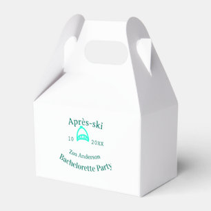 Après-ski bachelorette party turquoise hat name da favor boxes