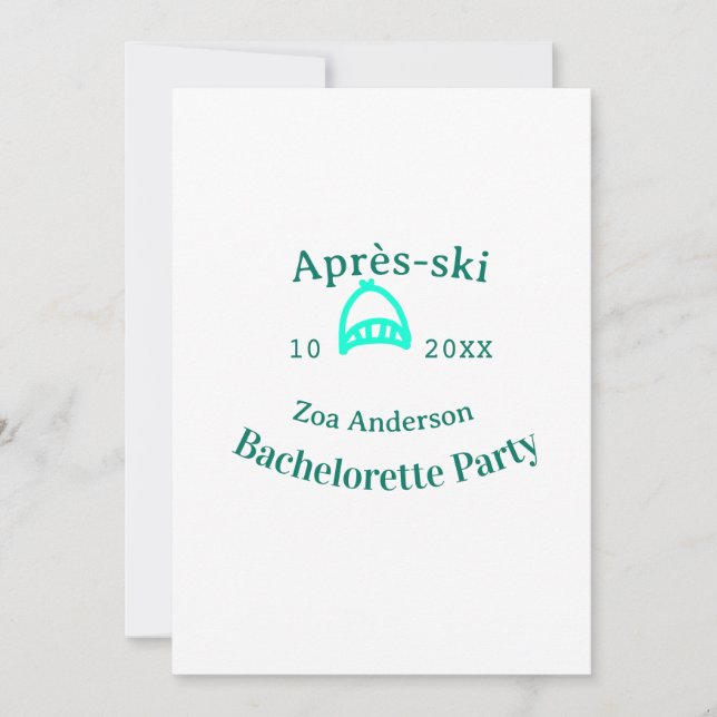 Après-ski bachelorette party turquoise hat name da invitation (Front)