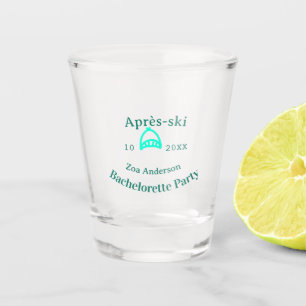 Après-ski bachelorette party turquoise hat name da shot glass