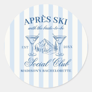 Apres Ski Blue Striped Bachelorette Classic Round Sticker