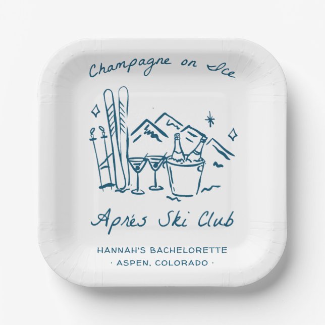 Après Ski Champagne on Ice Winter Bach Party Paper Plates (Front)