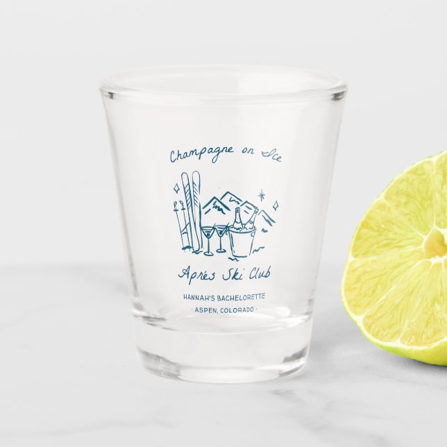 Après Ski Champagne on Ice Winter Bach Party Shot Glass (Front)