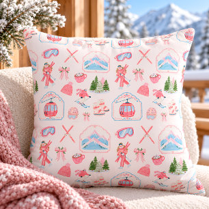 Après Ski Christmas Throw Pillow, Pink Alpine Pillow