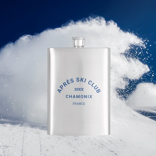Aprs Ski Club Blue Winter Ski Resort Crest Flask