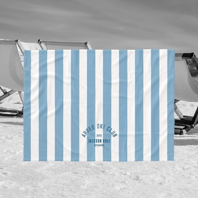 Apres Ski Club Custom Location Retro Blue Stripe  Fleece Blanket (Creator Uploaded)