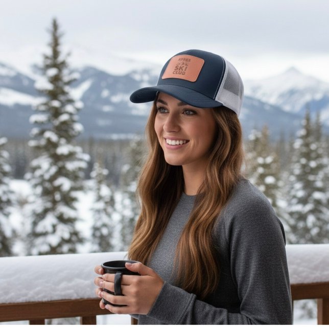 Apres Ski Club Mountain Logo - Custom Mens Winter  Leather Patch Hat (Creator Uploaded)