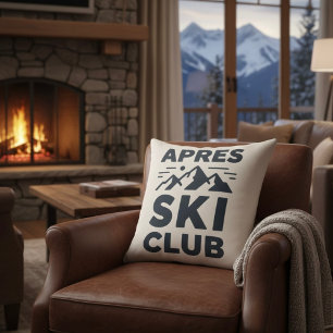 Apres Ski Club Mountain Logo - Custom Mens Winter  Throw Pillow