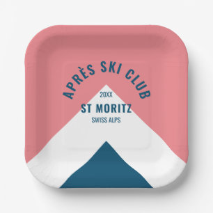 Après Ski Club Pink Navy Retro Ski Party Square Paper Plates