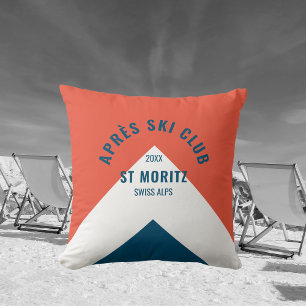  Après Ski Club Red Navy Vintage Style Ski Decor Throw Pillow