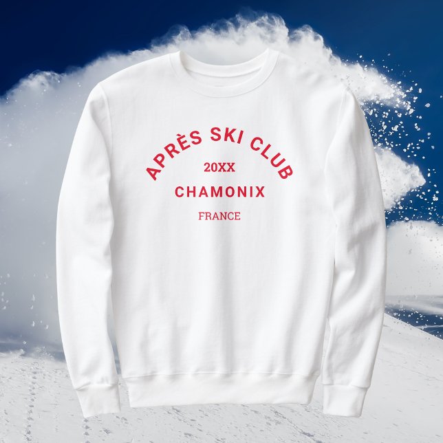 Après Ski Club Red Ski Resort Crest Mens White  Sweatshirt (Creator Uploaded)