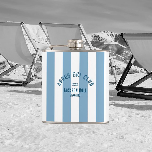 Apres Ski Club Retro Blue Stripe Custom Location  Flask (Creator Uploaded)