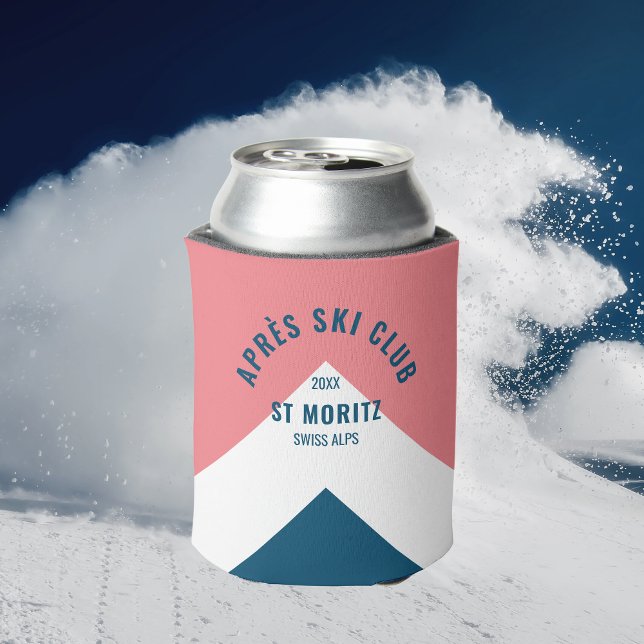 Après Ski Club Retro Pink White Navy Peak Winter Can Cooler (Creator Uploaded)