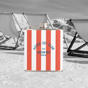 Apres Ski Club Retro Red Stripe Custom Location  Flask