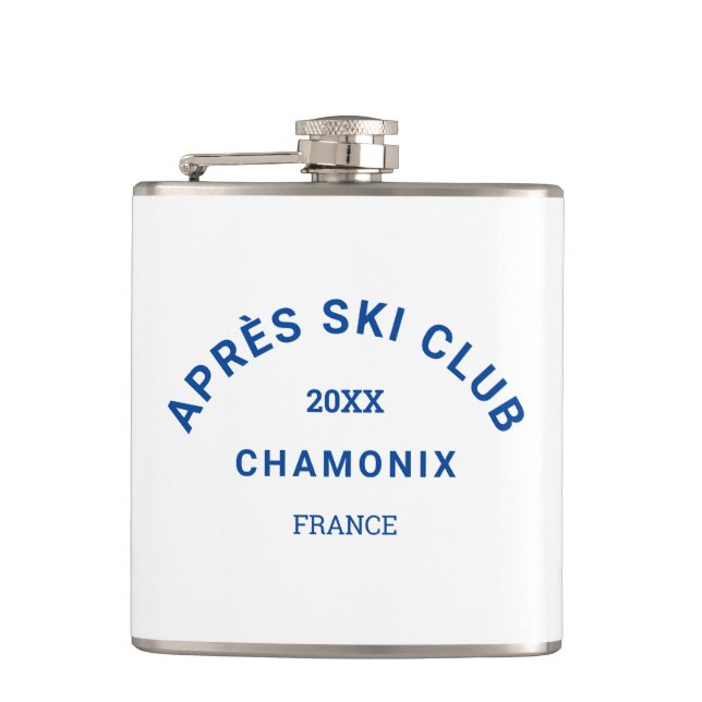 Après Ski Club Royal Blue Winter Ski Resort Crest Flask (Front)