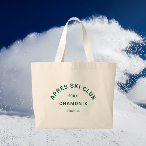 Aprs Ski Club Winter Green Ski Resort Crest Large Tote Bag