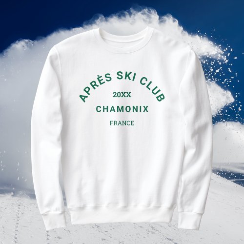 Aprs Ski Club Winter Green Ski Resort Crest White Sweatshirt