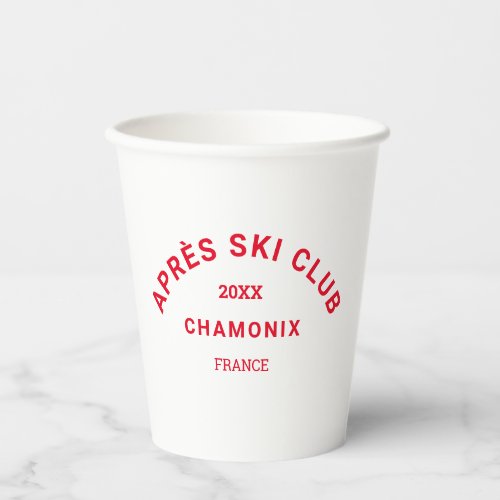 Aprs Ski Club Winter Red Ski Resort Crest Paper Cups