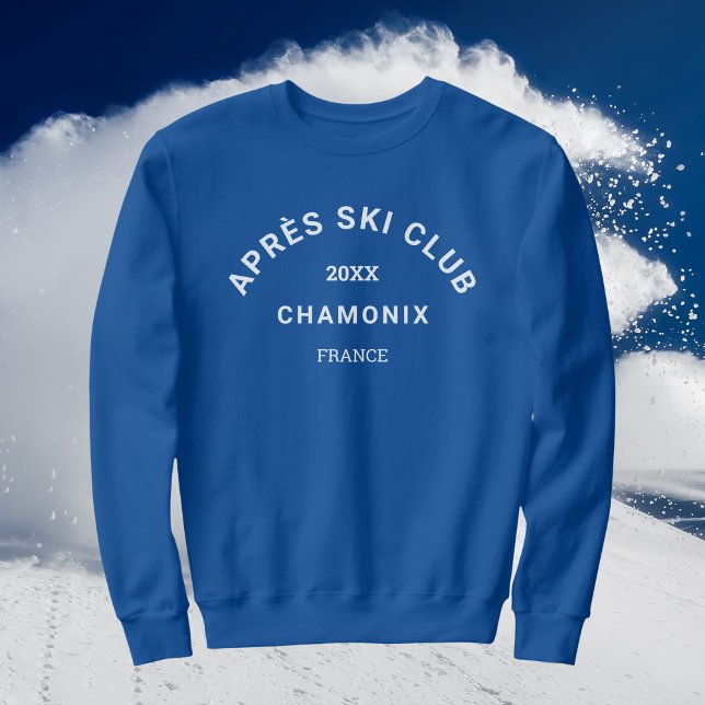 Après Ski Club Winter White Ski Resort Crest Blue Sweatshirt (Creator Uploaded)