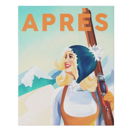 Apres Ski Cool Vintage Pinup Girl Skiing Art Faux Canvas Print
