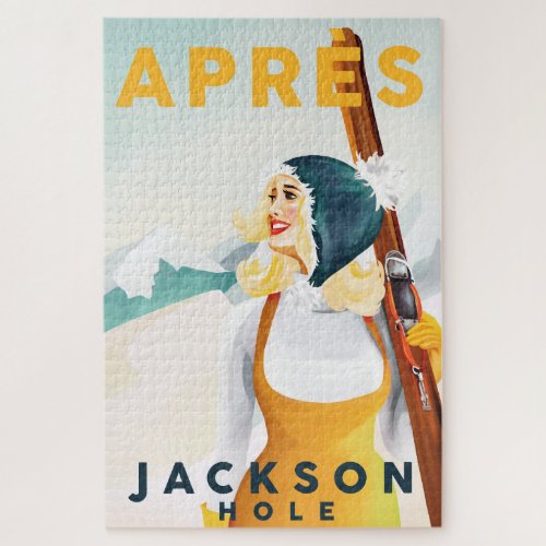 Apres Ski Jackson Hole Cool Retro Skiing Art Jigsaw Puzzle